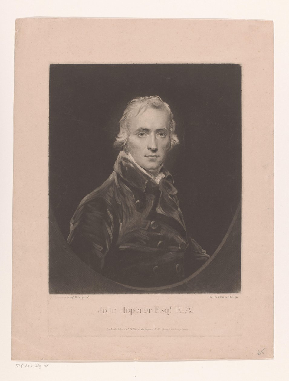 Portret af John Hoppner John Hoppner Esqr. R.A. (titel på objekt) af Charles Turner