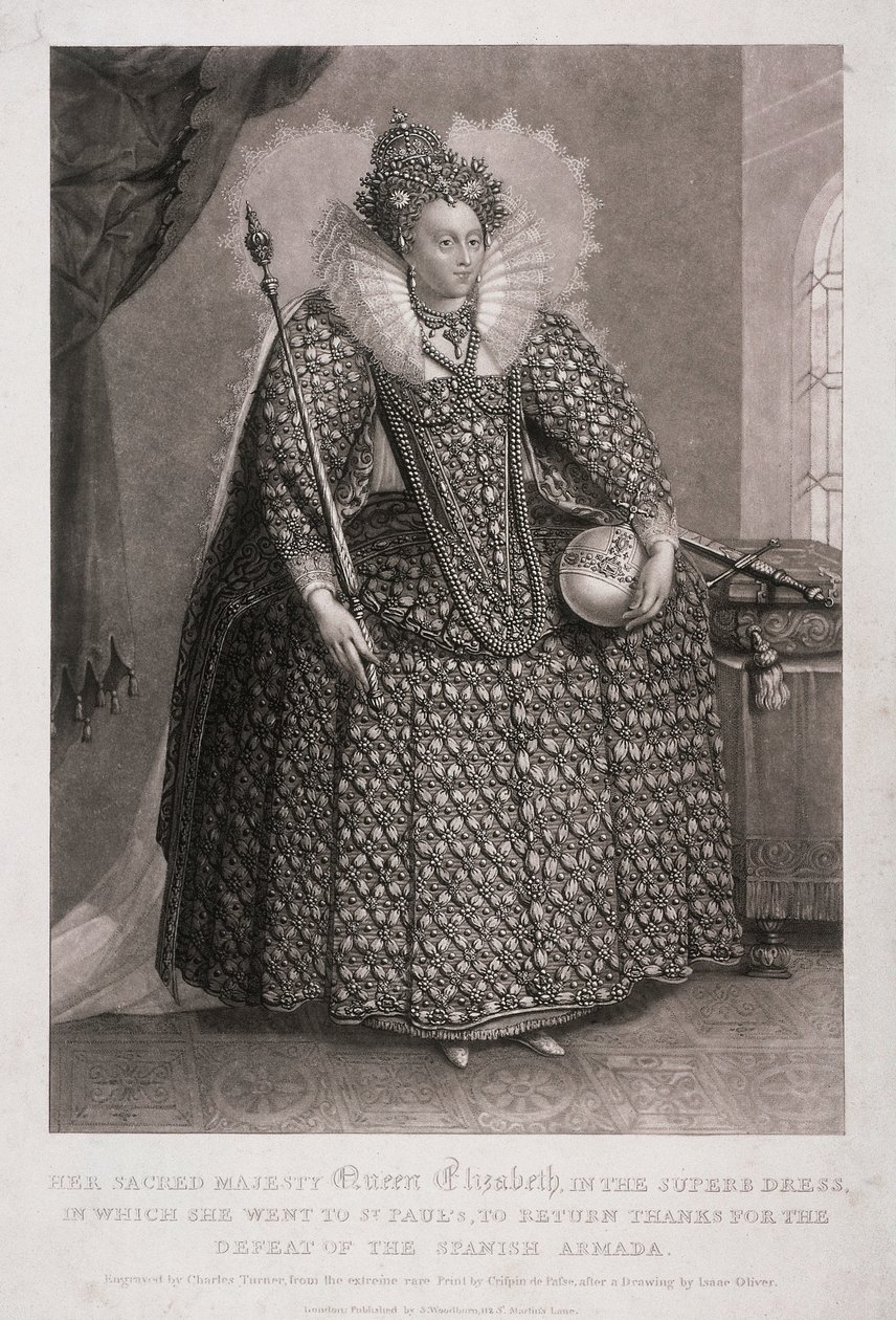Dronning Elizabeth I holder scepter og kugle, 1868 af Charles Turner