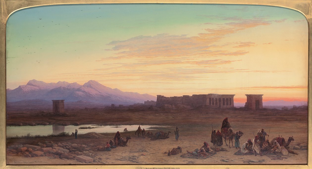Beduinlejr foran Hathors tempel i Dendera, Egypten, 1867 af Charles Vacher