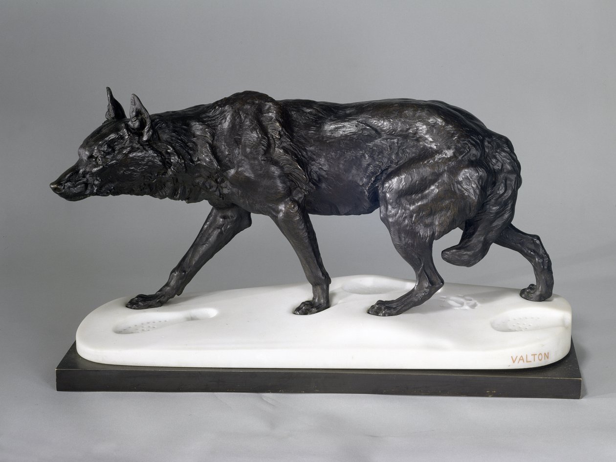 Ulvesporing i sneen (bronze, metal og marmor) af Charles Valton