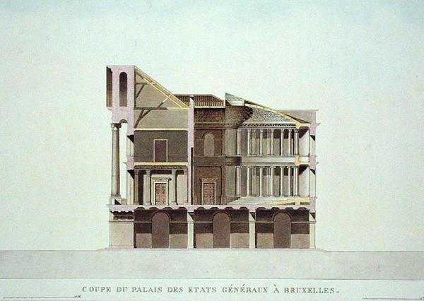 Tværsnit af Palais des Etats Generaux, Bruxelles, fra 