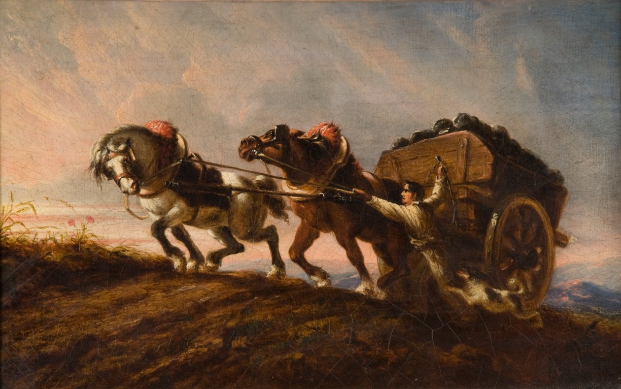 Heste, der anstrenger sig ved en belastning, 1864 af Charles Verlat