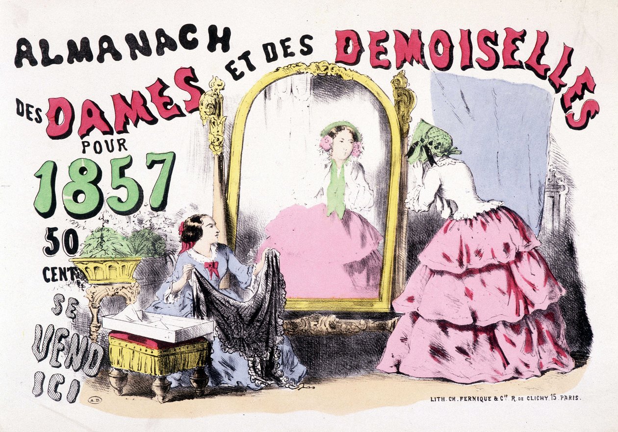 Reklameplakat for Almanach of Ladies and Ladies for 1857 (piger foran et isskab), 50 cents af Charles Vernier