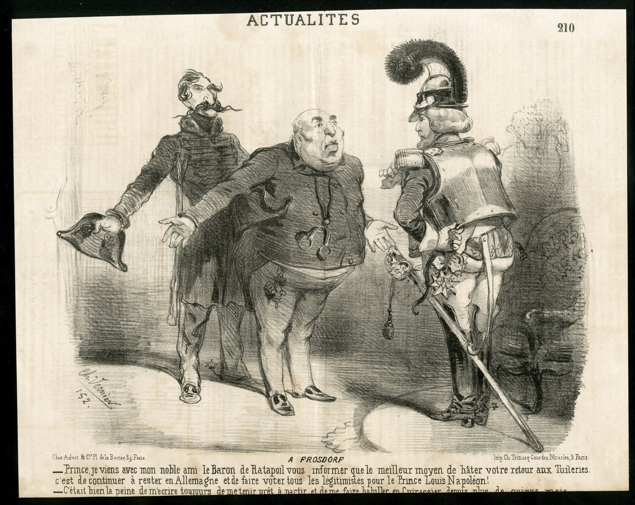 Illustration af Charles Vernier (? -1887) i Le Charivari - Om - Tyskland Preussen, republikkens præsident, Frosdorf - Ratapoil af Charles Vernier