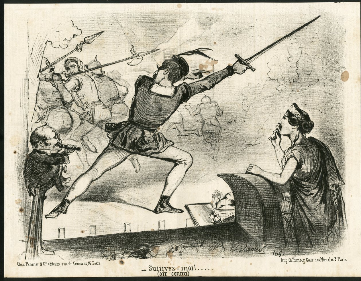Illustration af Charles Vernier (? -1887) i Le Charivari - Teater, Republikkens præsident - Thiers Adolphe, Napoleon III af Charles Vernier