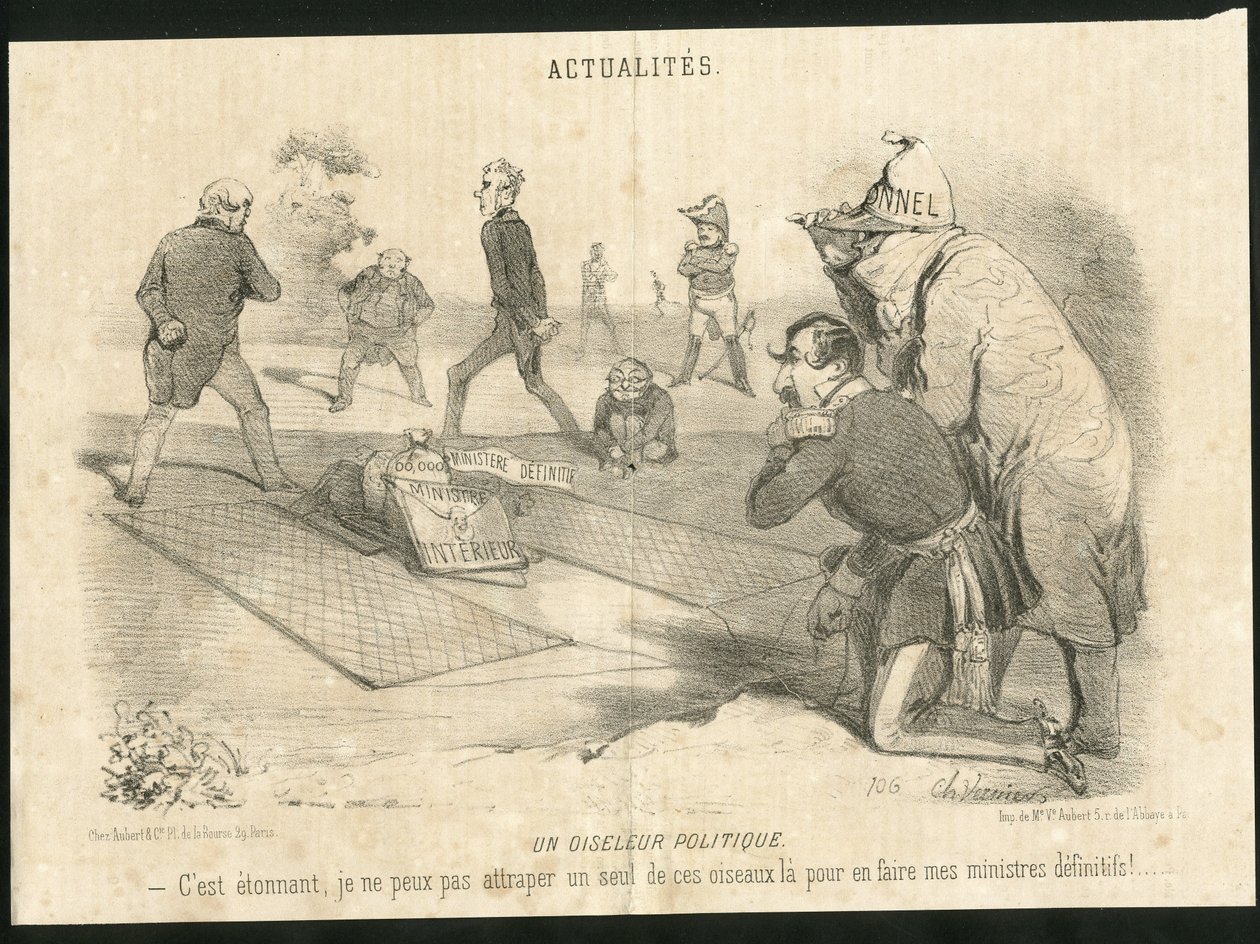 Illustration af Charles Vernier (? -1887) i Le Charivari - En politisk fuglefugl - Republikkens præsident, Ministere de l