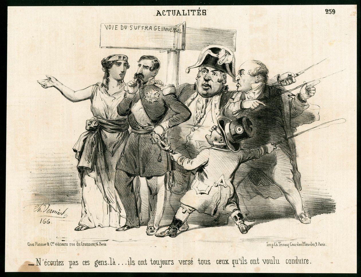 Le Charivari, satirisk i B&W af Charles Vernier