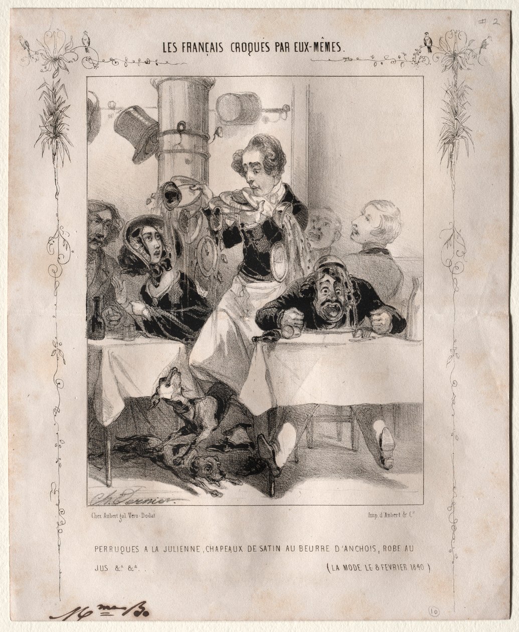 Franskmændene skitseret af dem selv: Parykker a la Julienne, satinhatte, 1840. af Charles Vernier