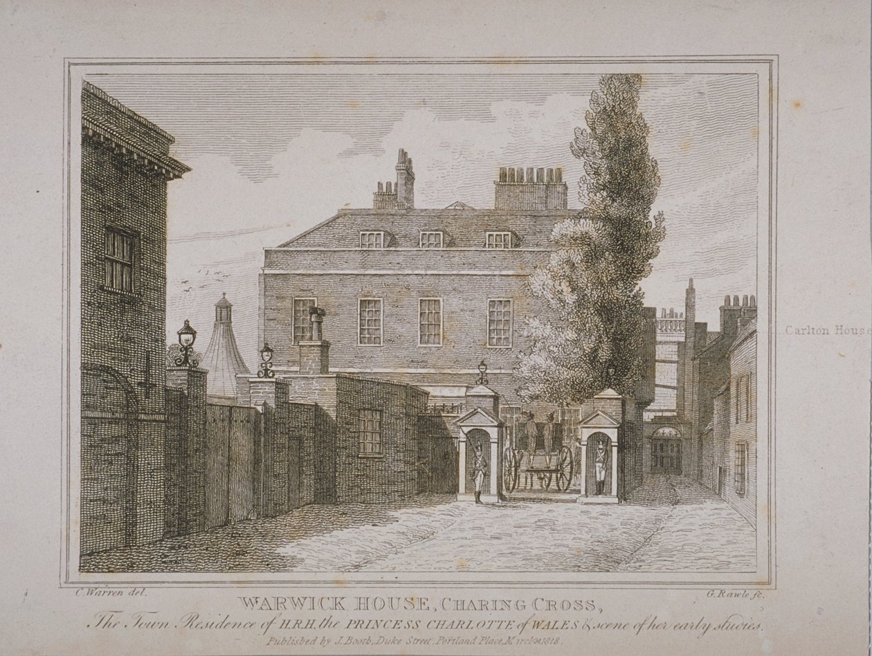 Udsigt over Warwick House, graveret af Samuel Rawle (1771-1860) og udgivet af John Booth (1794-1855) 1818 af Charles Warren