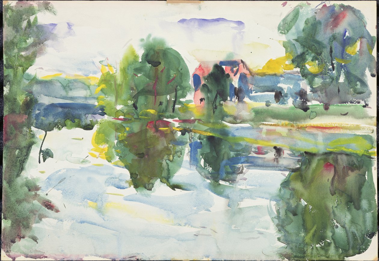 Refleksioner, solrig morgen, New Hampshire (akvarel på papir) af Charles Webster Hawthorne