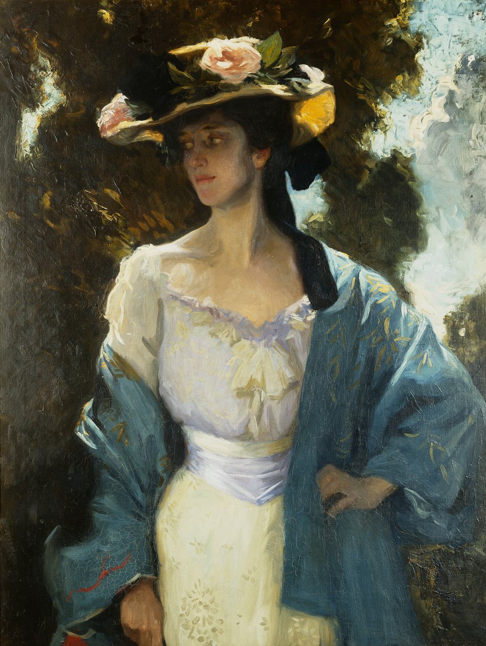 Portræt af Frances Josephine Furse, kunstnerens svigerinde iført en blå orientalsk jakke, 1903 af Charles Wellington Furse