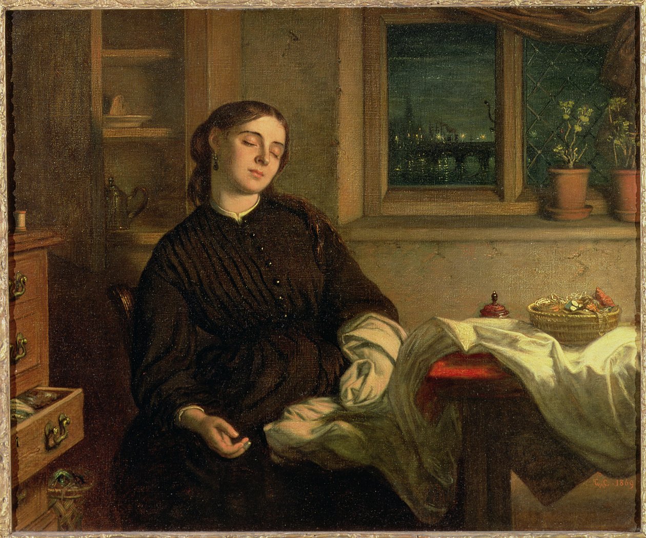 Home Dreams, 1869 (olie på lærred fastgjort på panel) af Charles West Cope