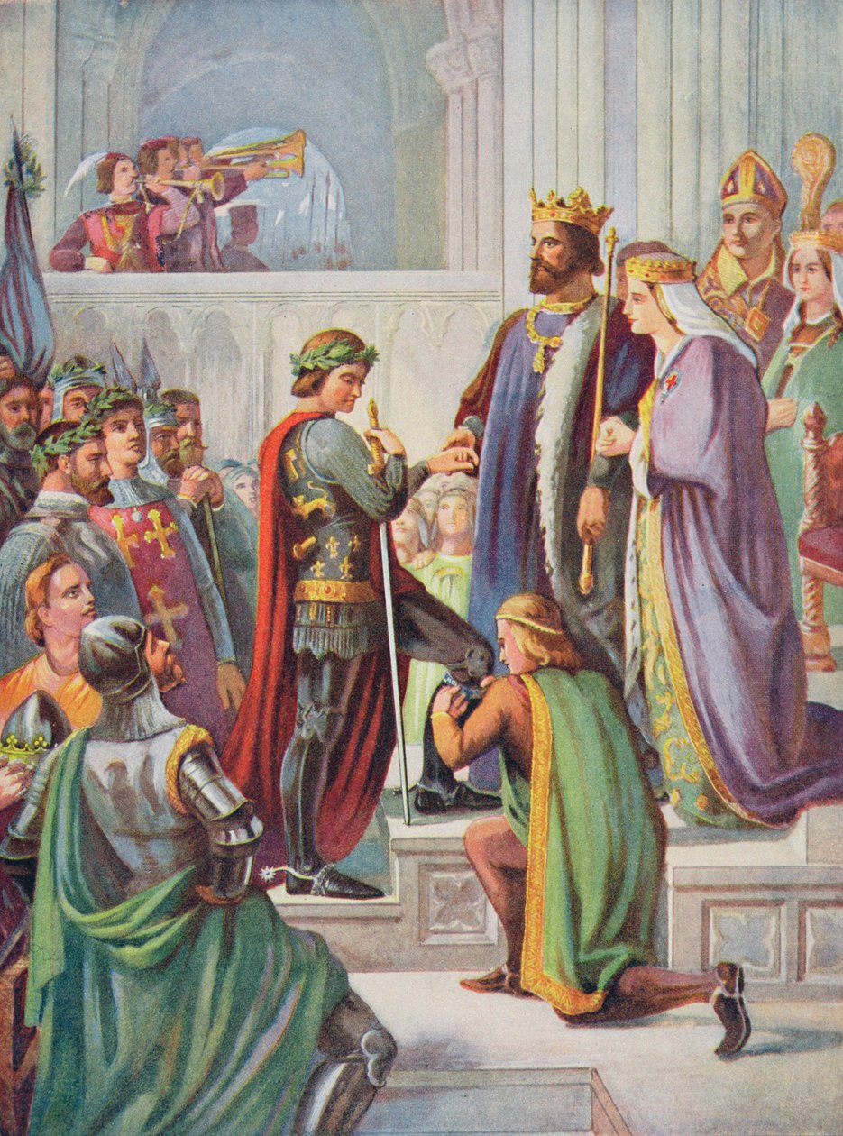 The Investiture of the Black Prince (1330-76) as a Knight of the Garter, illustration fra 