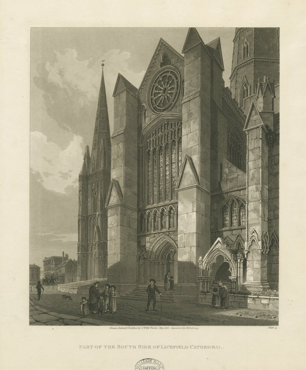 Lichfield Cathedral - South Transept: akvatintegravering af Charles Wild