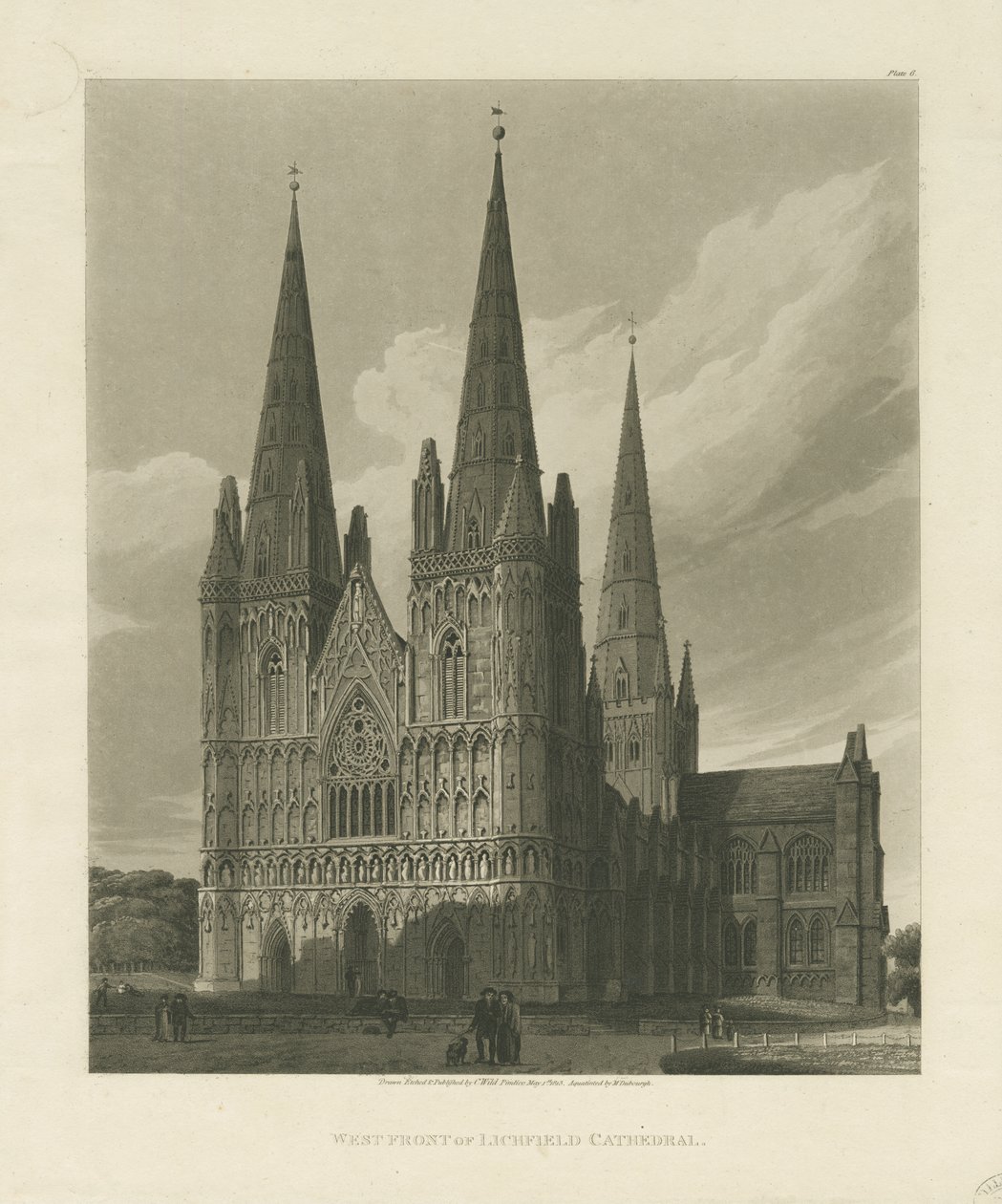 Lichfield Cathedral - West Front: aquatint engraving, 1813dani af Charles Wild