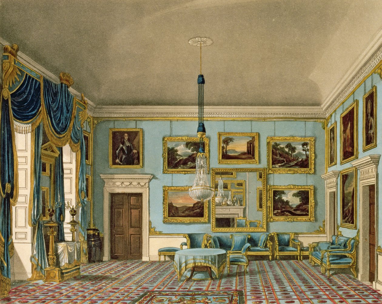 The Blue Velvet Room i Buckingham House, indgraveret af Daniel Havell af Charles Wild