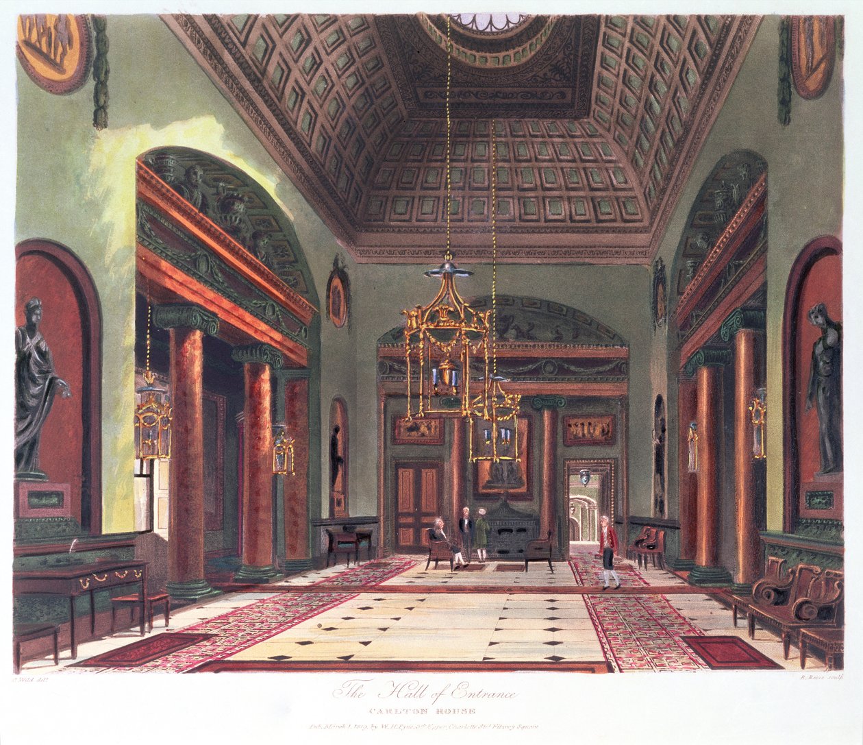 Entrance Hall, Carlton House, indgraveret af R. Reeve, pub. 1819 af W.H.Pyne af Charles Wild
