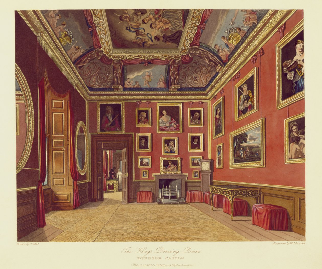 The Kings Dressing Room, Windsor Castle, fra Royal Residences, indgraveret af W. J. Bennett, pub. af William Henry Pyne (1769-1843), 1816 (akvatinte) af Charles Wild