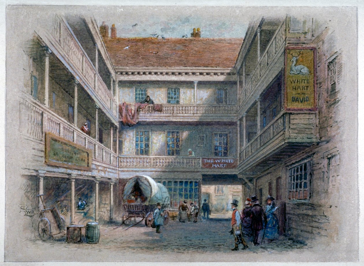 Gården til White Hart Inn, Borough High Street, Southwark, London, c1860 af Charles Wilkinson