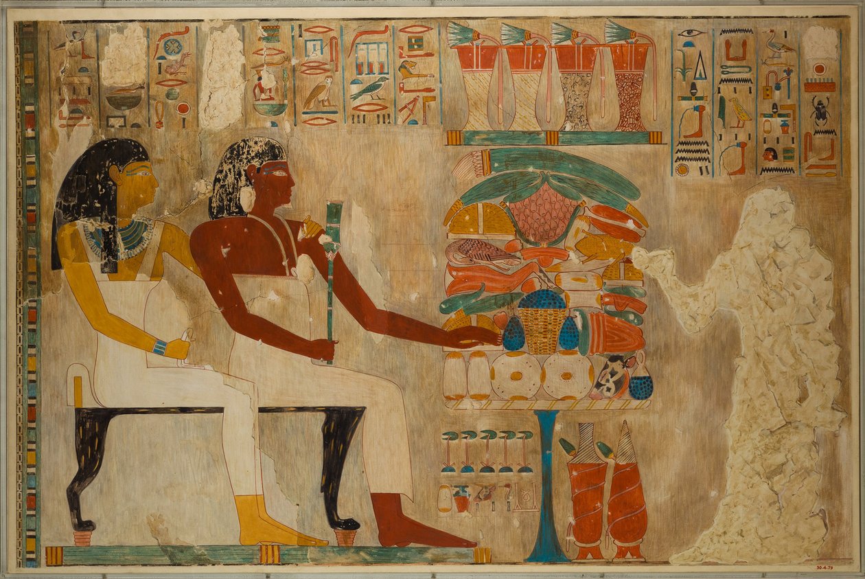 Vizier Rekhmire og hans mor Meryt med madofre, ca. 1928 (tempera på papir) af Charles Wilkinson