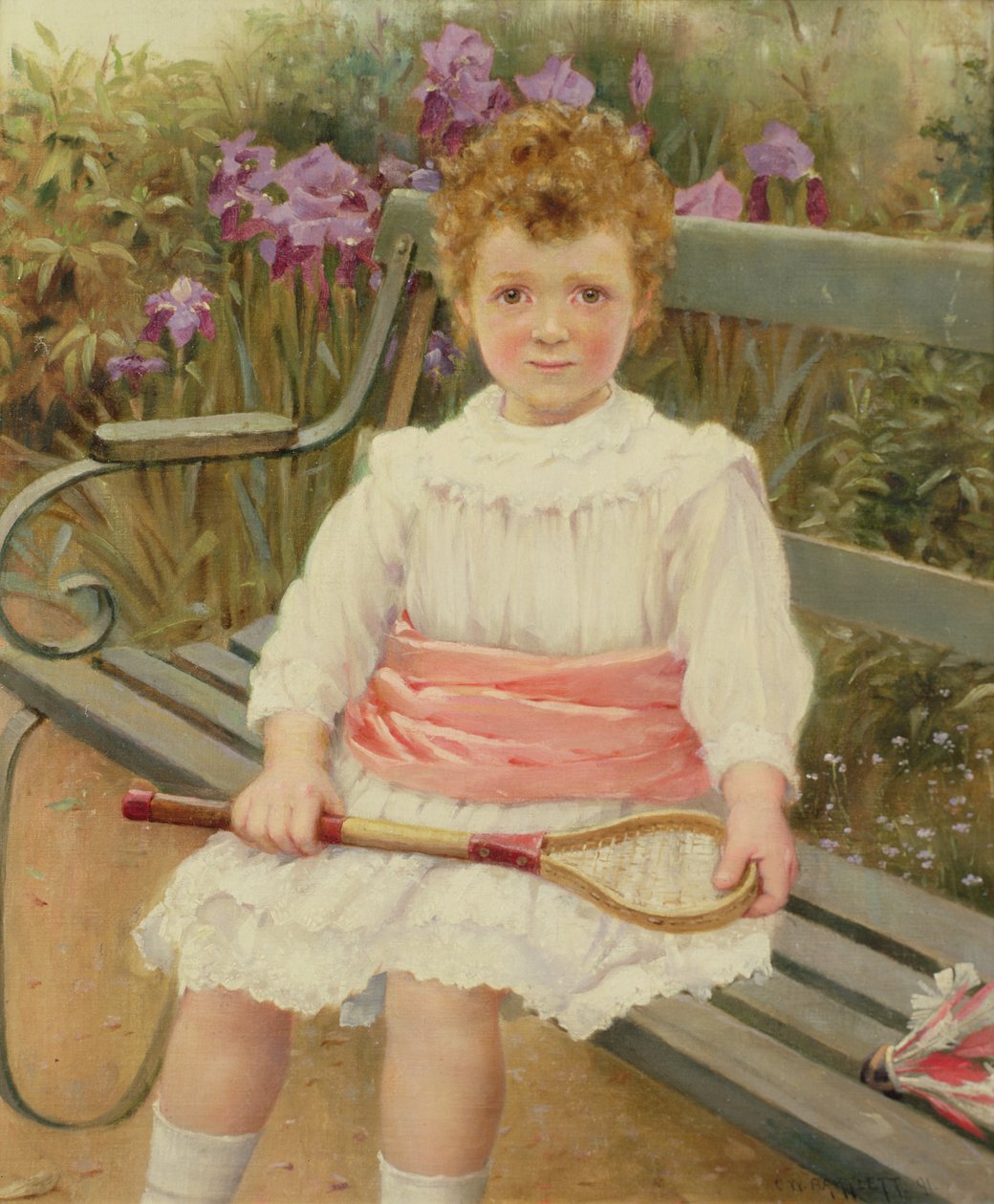 Pige med badmintonketcher af Charles William Bartlett