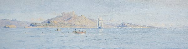 En solskinsdag ud for kysten, Villefranche sur Mer, ca. 1885 (olie på lærred lagt ned) af Charles William Wyllie
