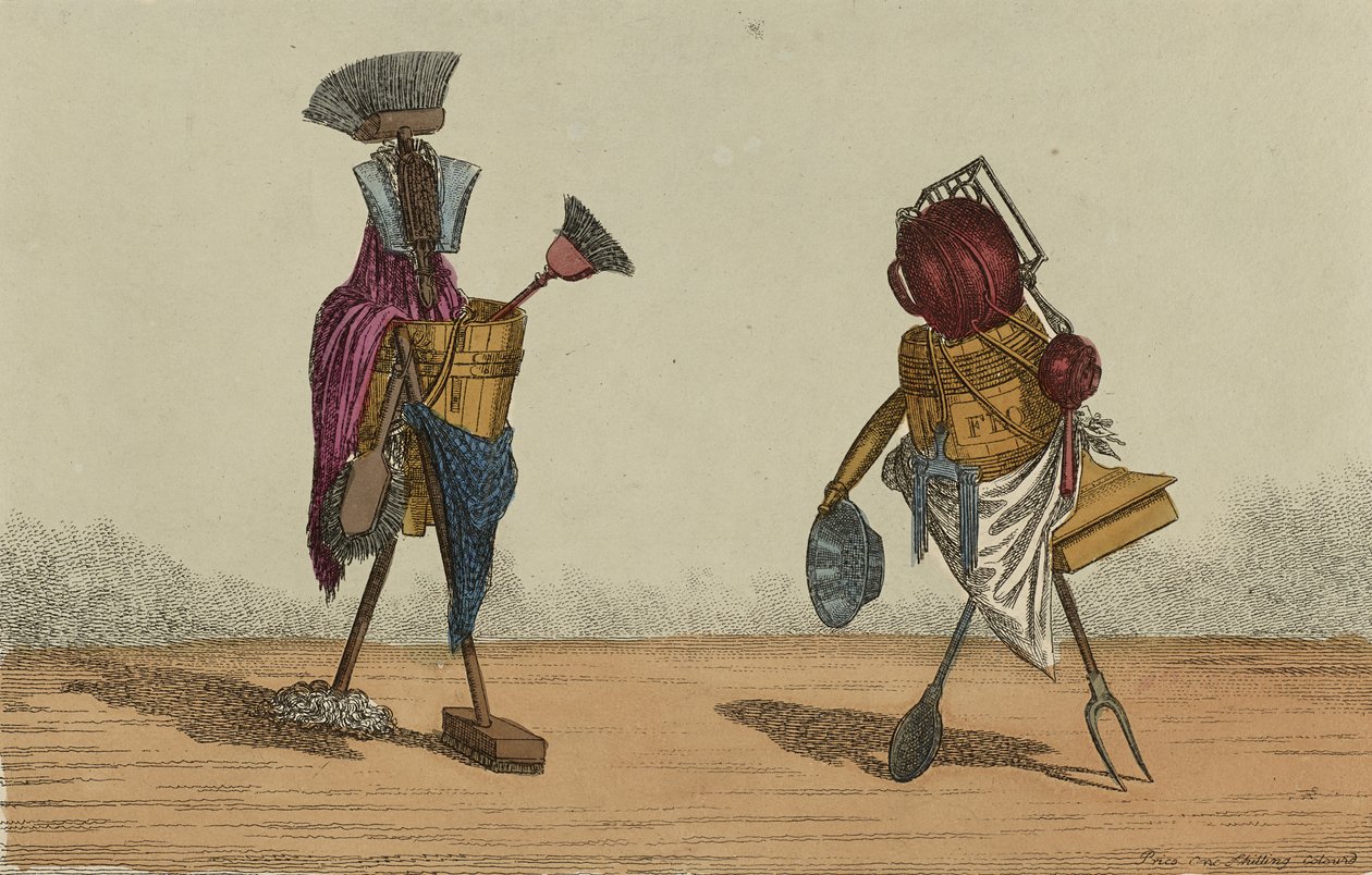 Implements Animated, Plade 2, Dedikeret til Housemaids and Cooks of the United Kingdoms, september 1811 (håndfarvet radering) af Charles Williams