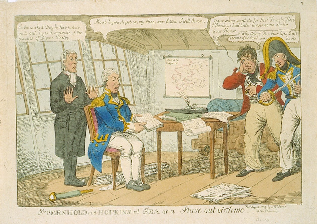 Sternhold and Hopkins at Sea or a Stave out of Time, 1809 (farveætsning) af Charles Williams
