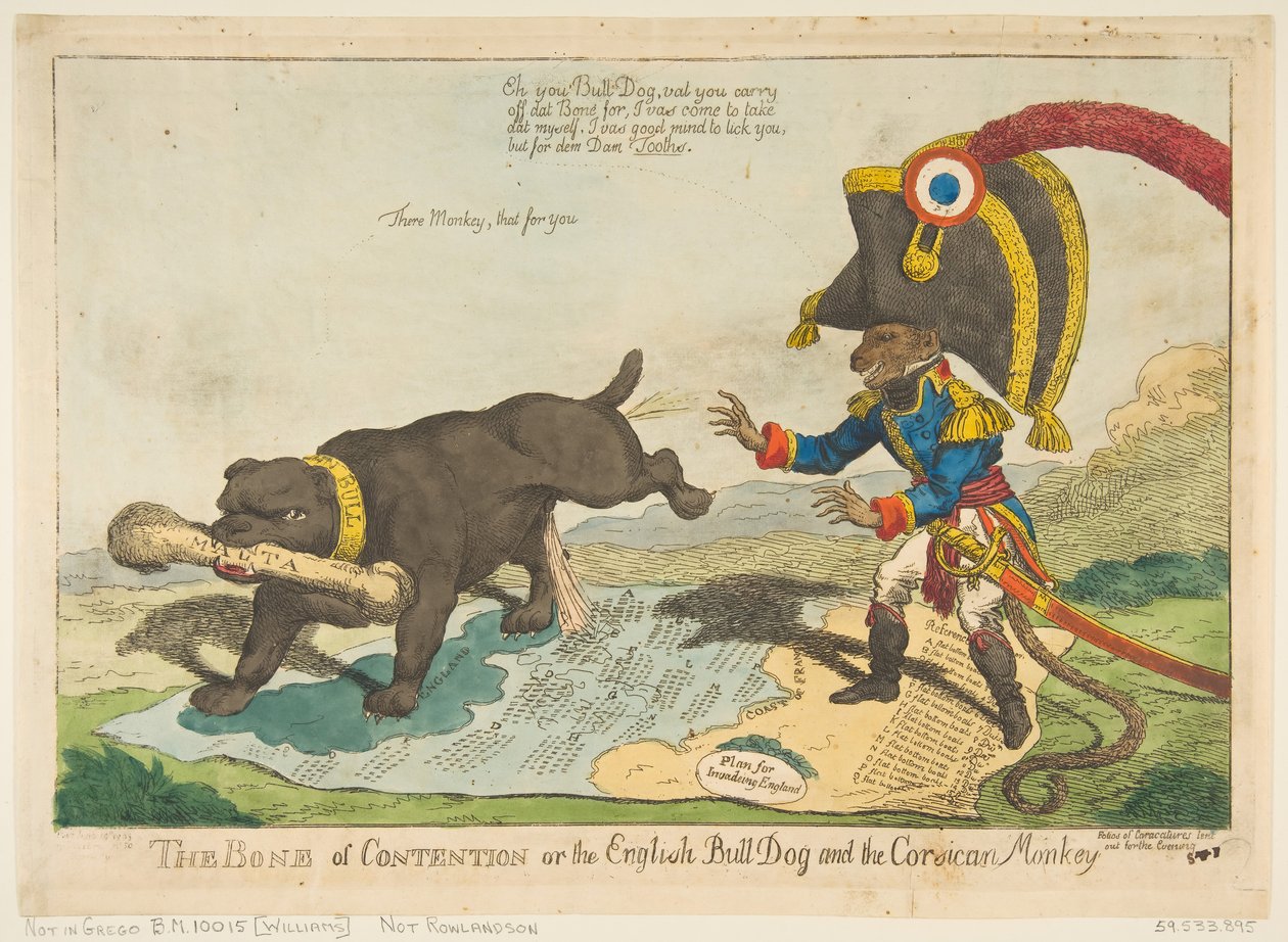 Stridsbenet eller den engelske tyrehund og den korsikanske abe, 14. juni 1803. af Charles Williams
