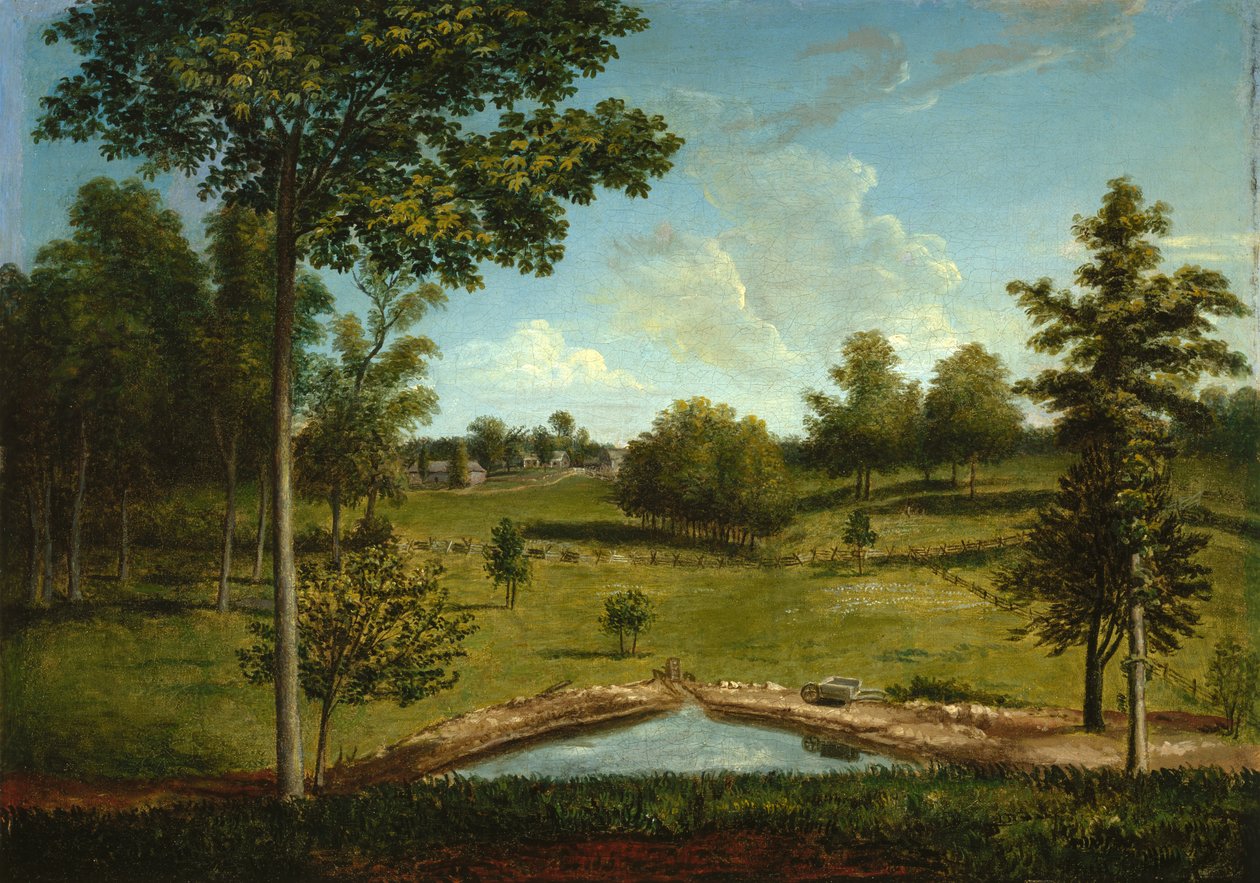 Landskab ser mod Sellers Hall fra Mill Bank, ca. 1818 af Charles Willson Peale