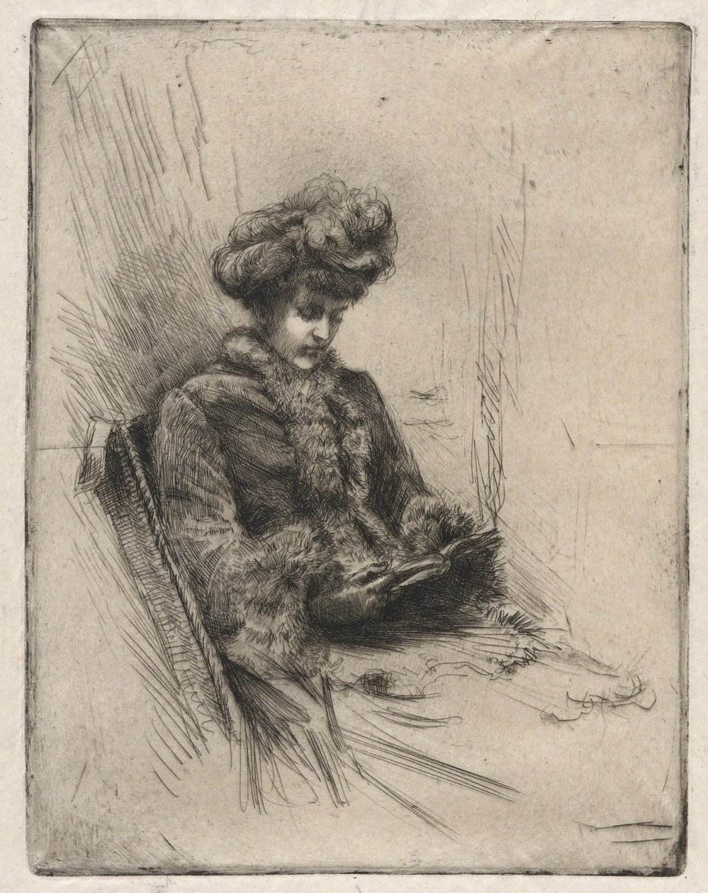 Siddende ung kvinde, læser af Charles Yardley Turner