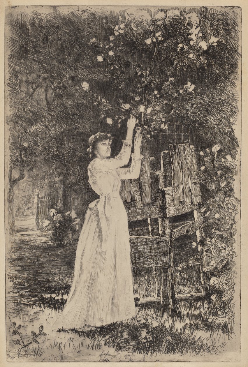 Uden titel (Kvinde plukker blomster) af Charles Yardley Turner