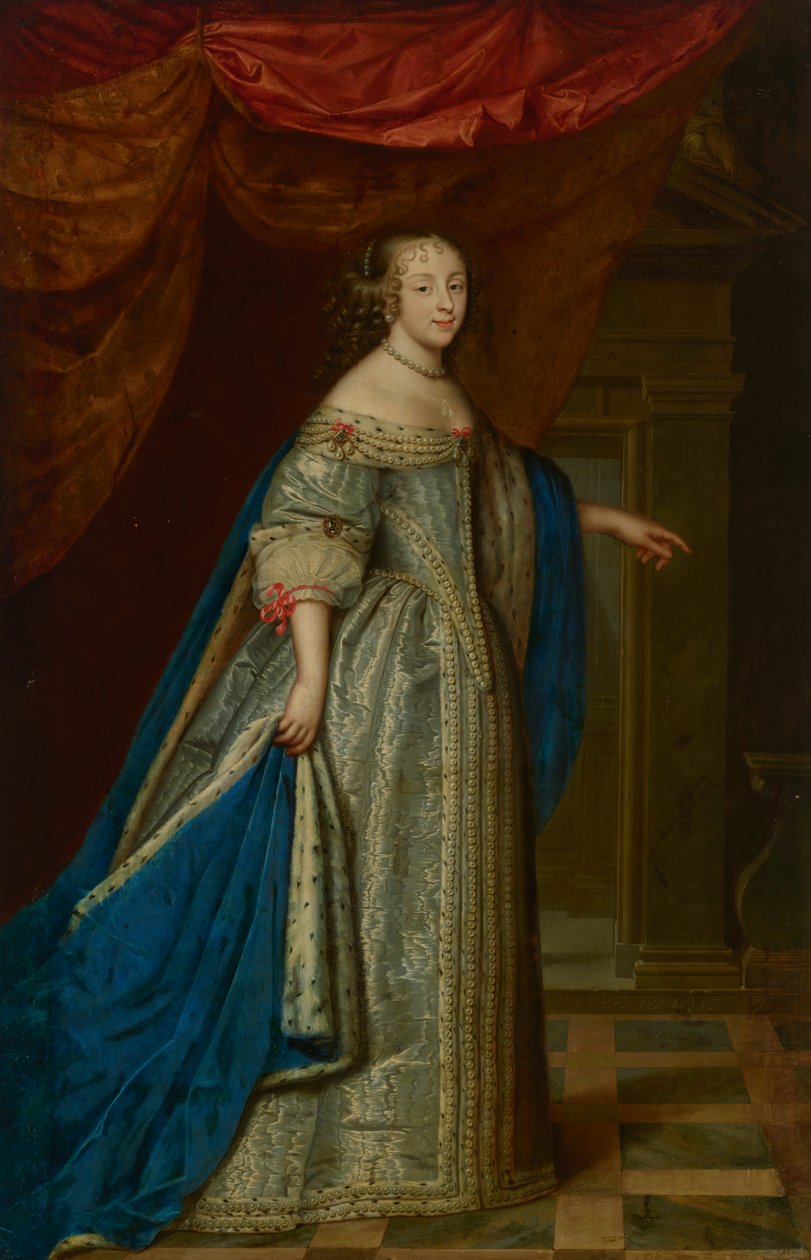 Portræt af en kvinde i fuld længde, traditionelt identificeret som Henrietta Maria, dronning af England af Charles and Henri (1603 77) Beaubrun