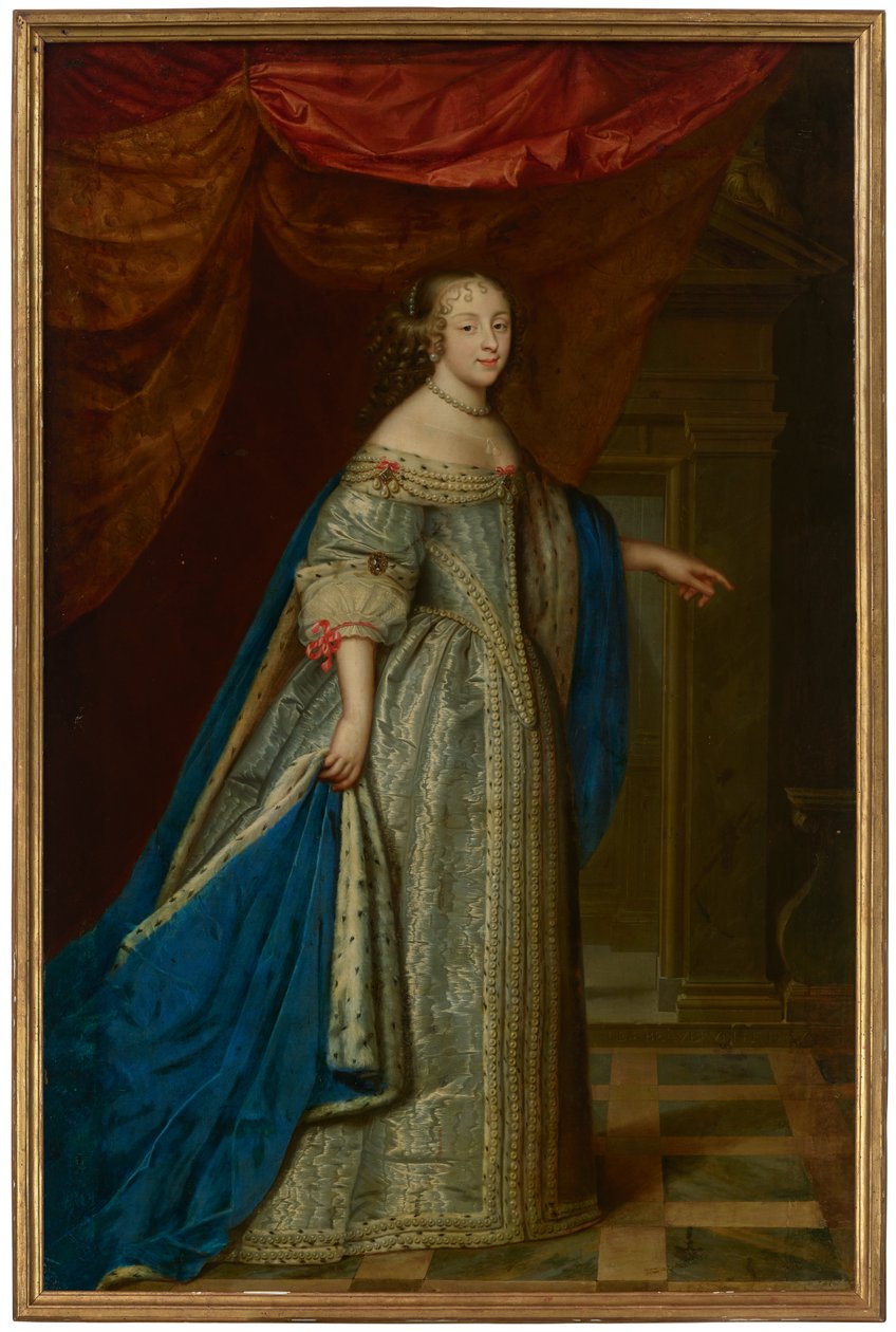 Portræt af en kvinde i fuld længde, traditionelt identificeret som Henrietta Maria, dronning af England af Charles and Henri (1603 77) Beaubrun