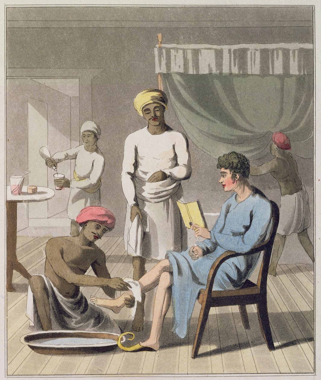 A Gentleman Dressing, overværet af hans hovedbærer og andre tjenere, plade 4 fra 