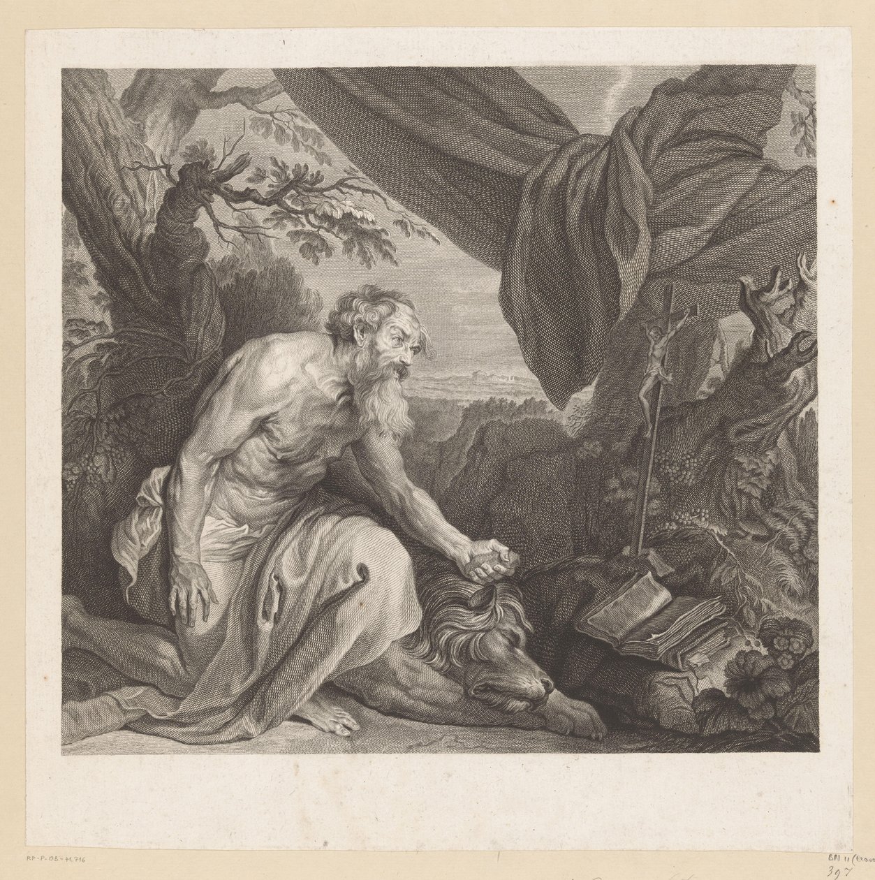 Jerome med Sovende Løve og Krucifiks af Charles de Beauvais (rejected attribution)