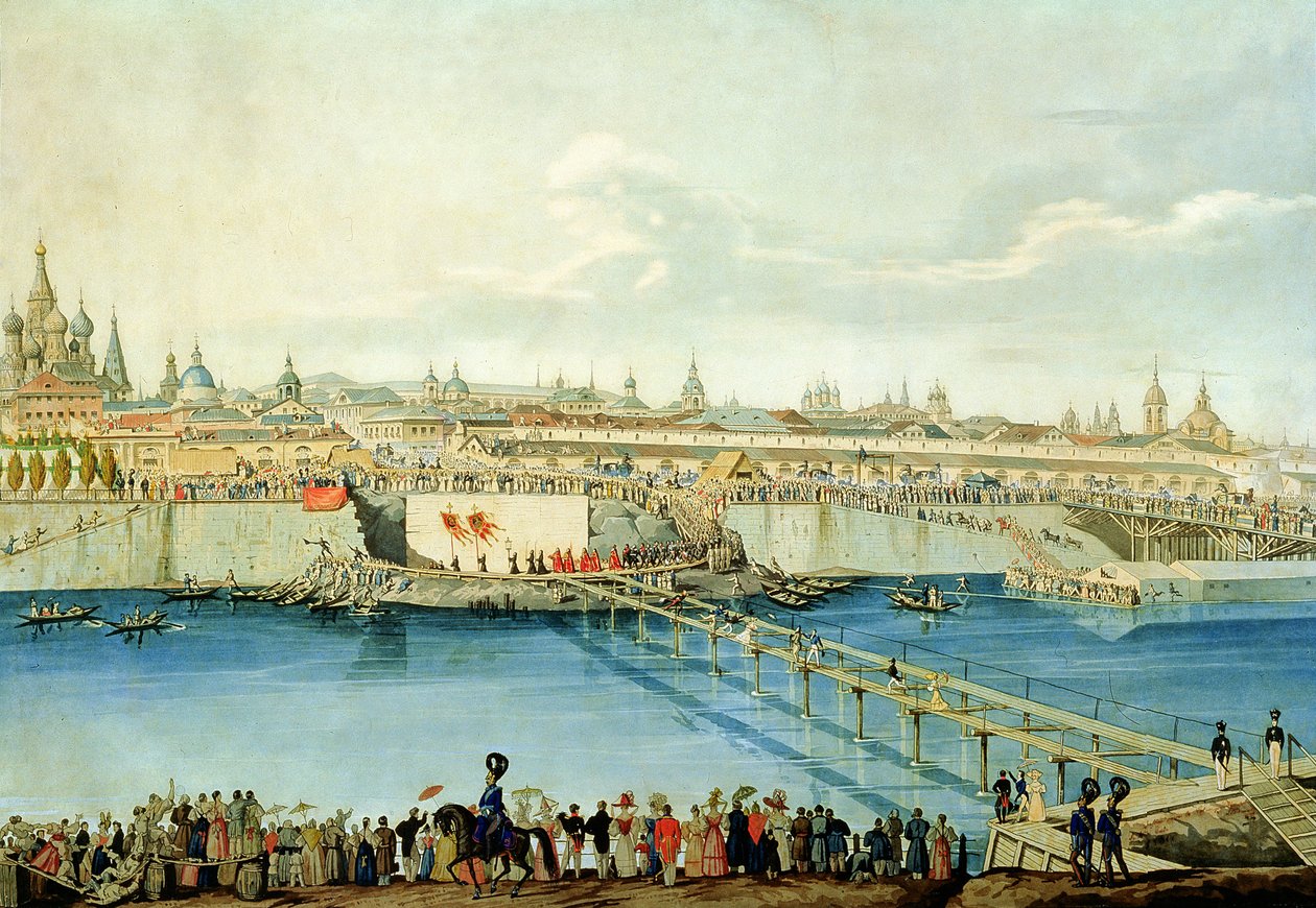 Nedlægning af Moskvoretsky-broen i Moskva, 1830 af Charles de Hampeln