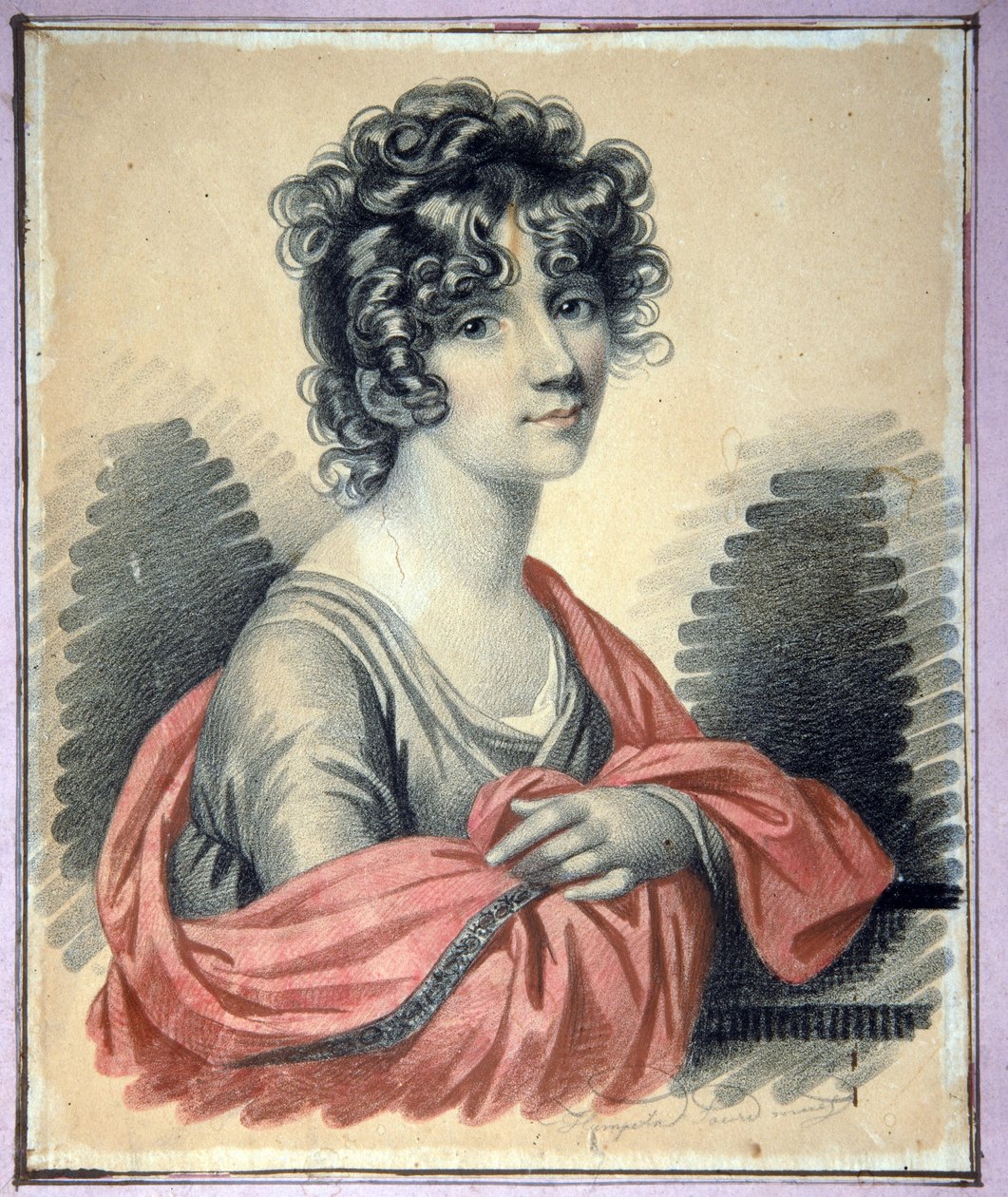 Portræt af grevinde Varvara Ivanovna Golitsyna (?-1804), født Shipova - Værk af Carl von Hampeln (1794-efter 1880), kul, pastel og sangvin på pap (25x22 cm), ca. 1820 - (Portræt af grevinde Varvara Ivanovna, Golitsyna født Shipova, Trækul, af Charles de Hampeln
