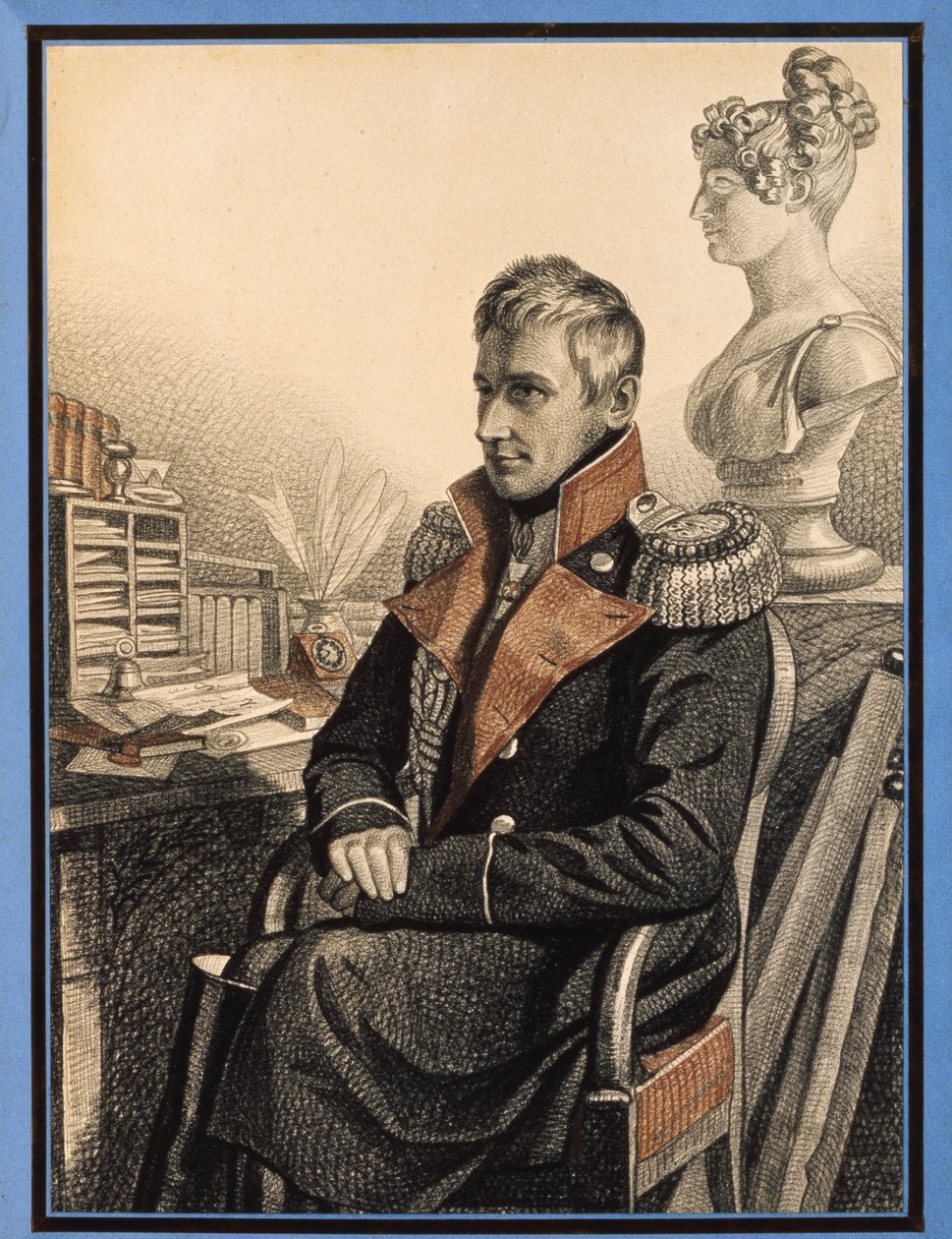 Portræt af grev Mikhail Vorontsov (1782-1856) (Portræt af grev M. Vorontsov). Værk af Carl Von Hampein (1794-efter 1880), blyant og akvarel på papir, ca. 1820. Russisk kunst af Charles de Hampeln