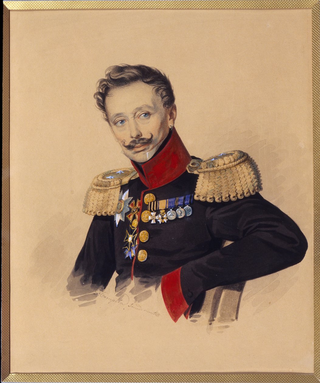 Portræt af prins Fjodor Fyodorovich Gagarin (1746-1863) (Portræt af F.F. Gagarin). Værk af Carl Von Hampein (1794-efter 1880), blyant og akvarel på papir, ca. 1830. Russisk kunst af Charles de Hampeln