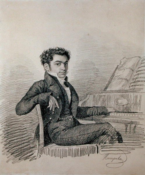 Portræt af komponisten Alexei N. Verstovsky (1799-1862) (kul på papir) af Charles de Hampeln