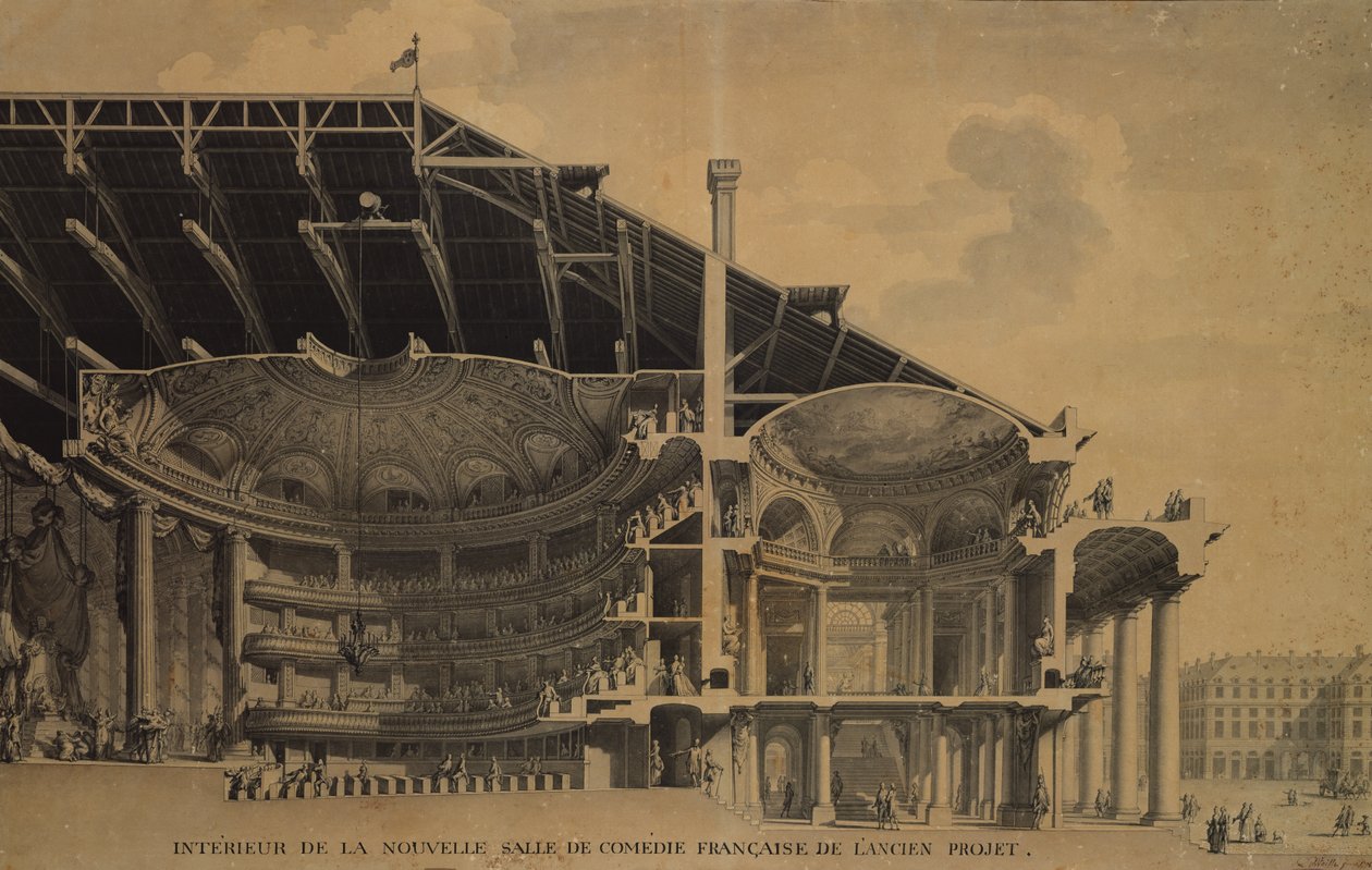 Interiør af den nye Salle de Comedie-Francaise i Théâtre de lOdéon, Paris, 1776 af Charles de Wailly