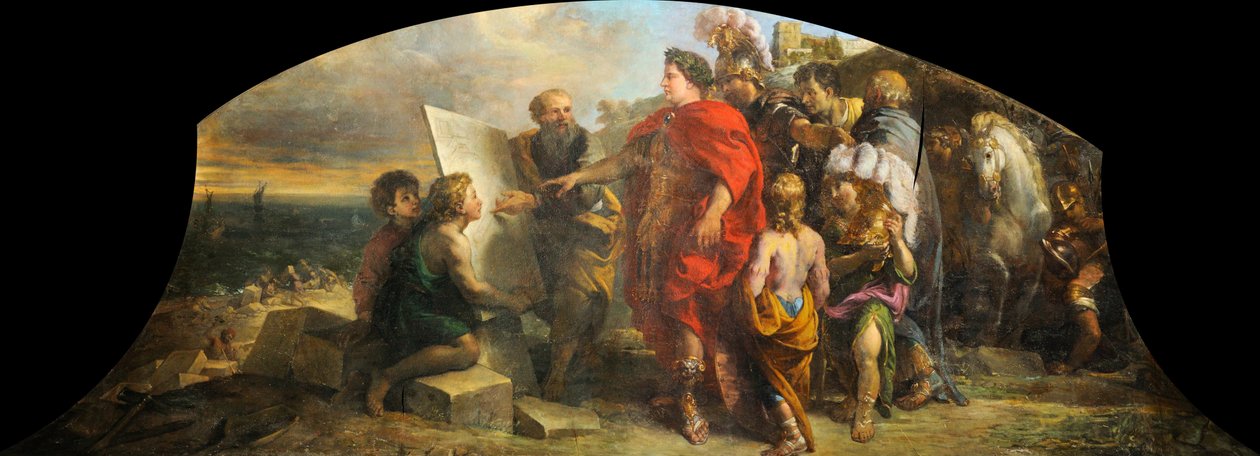 Augustus bygger havnen i Miseno, 16731675 af Charles de la Fosse