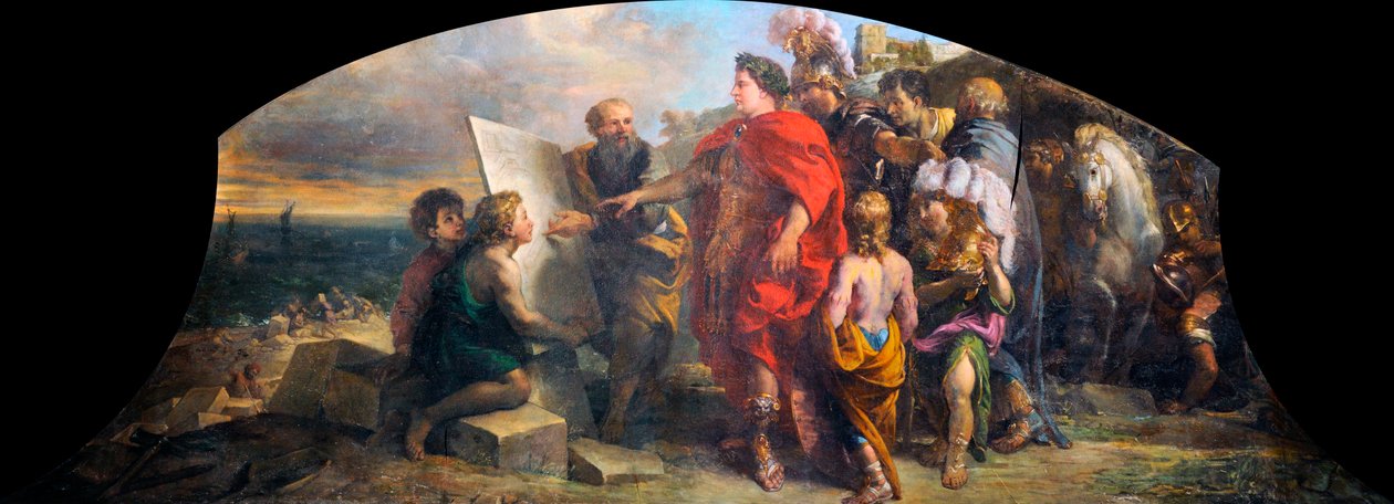 Kejser Augustus (63 f.Kr.-14 e.Kr.) bygger havnen i Misene (Italien) (Augustus bygger havnen i Miseno) - Maleri af Charles de La Fosse (1636-1716), olie på lærred (200x350 cm) af Charles de la Fosse