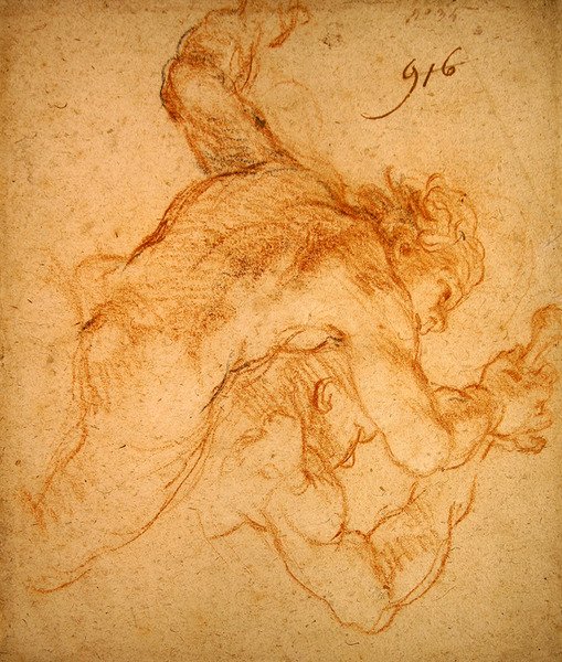 Study of Angels (rødt og sort kridt på papir) af Charles de la Fosse