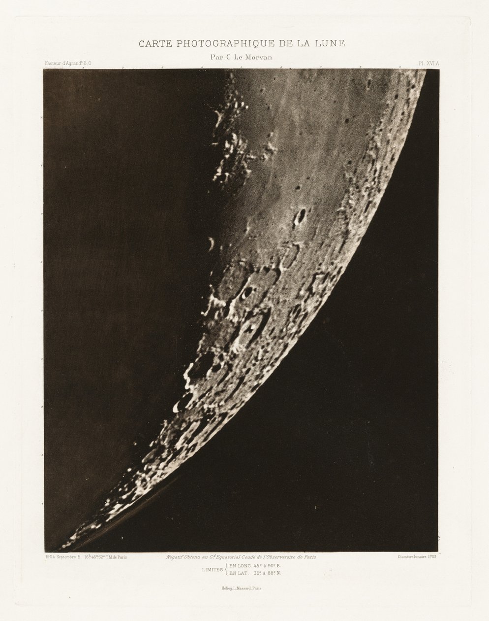 Carte photographique de la lune, planche XVI.A (Fotografisk kort over månen, planche XVI.A),5. september af Charles le Morvan