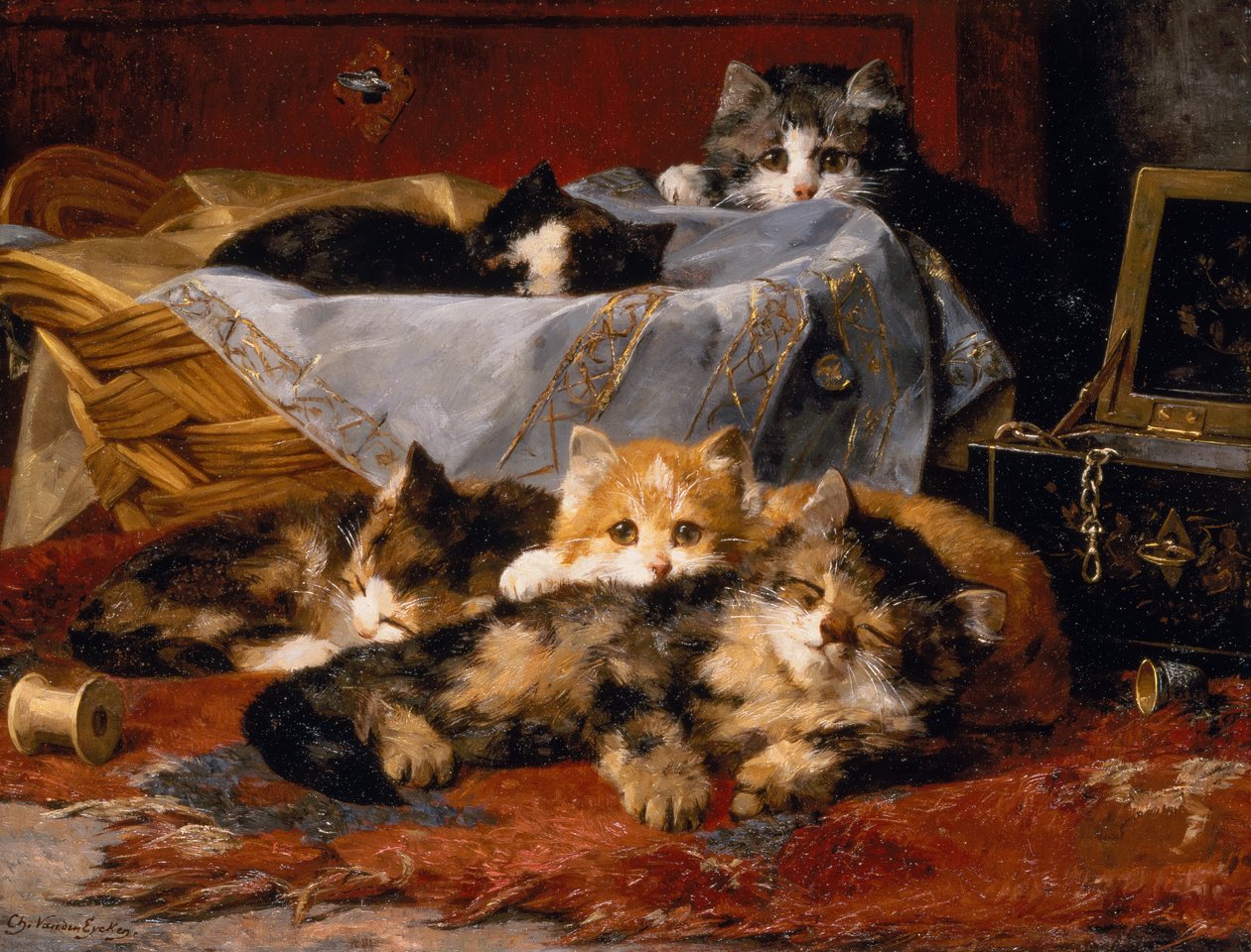 Killinger ved en sykurv (olie på lærred) af Charles van den Eycken