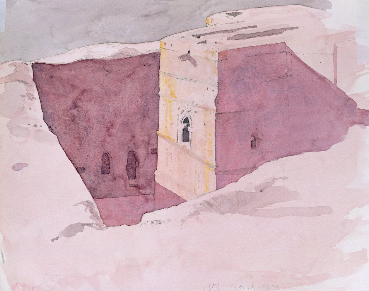 Giorgis Sunset, Lalibela, Etiopien, 1996 (wc på papir) af Charlie Millar
