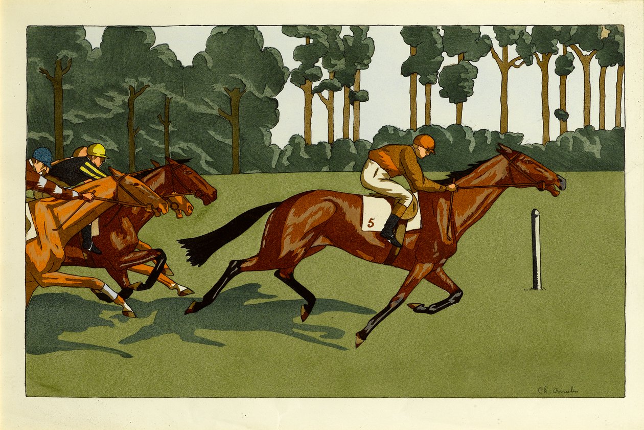Et sæt med fire print - Longchamps og andre racer, ca. 1910 af Charlotte Ancelin