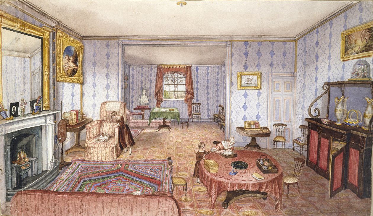 Drawing Room, Clay Hill, f12 fra An Album of Interiors, 1843 af Charlotte Bosanquet